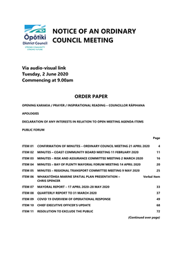 Notice of an Ordinary Council Meeting