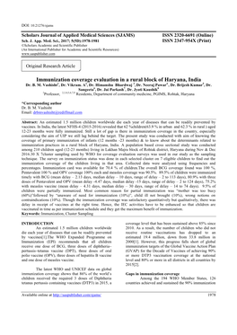 Immunization Coverage Evaluation in a Rural Block of Haryana, India Dr