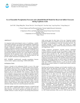 Use of Ensemble Precipitation Forecasts and a Rainfall-Runoff Model for Reservoir Inflow Forecasts During Typhoon Events