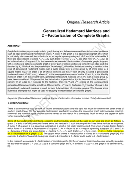 Original Research Article Generalized Hadamard Matrices
