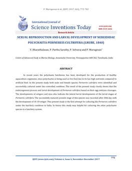 Sexual Reproduction and Larval Development of Nereididae Polychaeta Perinereis Cultrifera (Grube, 1840)