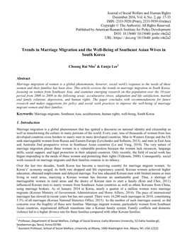 Trends in Marriage Migration and the Well-Being of Southeast Asian Wives in South Korea