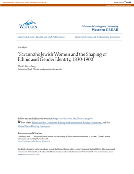 Savannah's Jewish Women and the Shaping of Ethnic and Gender Identity, 1830-1900