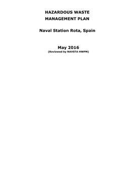 Hazardous Waste Management Plan Naval Station Rota, Spain