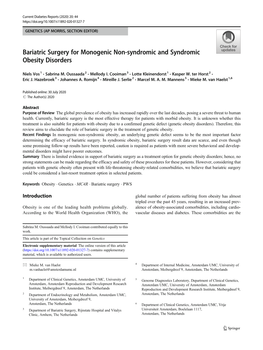 Bariatric Surgery for Monogenic Non-Syndromic and Syndromic Obesity Disorders