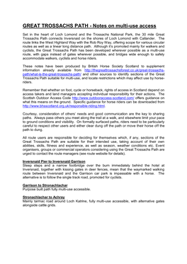 GREAT TROSSACHS PATH - Notes on Multi-Use Access