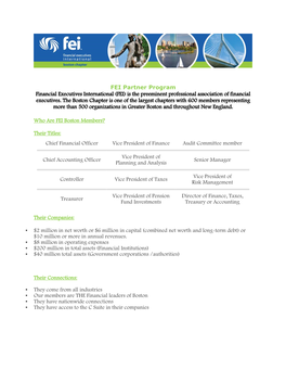 FEI Partner Program Financial Executives International (FEI) Is the Preeminent Professional Association of Financial Executives