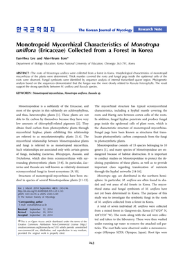 Monotropoid Mycorrhizal Characteristics of Monotropa Uniflora (Ericaceae) Collected from a Forest in Korea