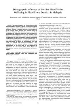 Demographic Influence on Muslim Flood Victim Wellbeing in Flood Prone Districts in Malaysia