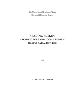 Reading Ruskin: Architecture and Social Reform in Australia, 1889–1908
