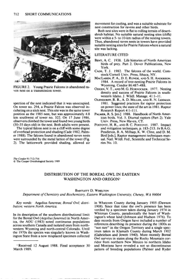 Distribution of the Boreal Owl in Eastern Washington and Oregon’