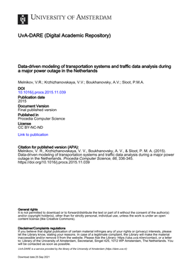 Data-Driven Modeling of Transportation Systems and Traffic Data Analysis During a Major Power Outage in the Netherlands