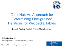 Tablenet: an Approach for Determining Fine-Grained Relations for Wikipedia Tables