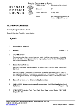 (Public Pack)Agenda Document for Planning Committee, 01/08/2017