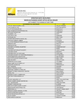 05/21/2021 Nikon Authorized Sport Optics Retail Dealer List Subject to Change at Any Time Authorized Full Line Dealer City St 17Th St