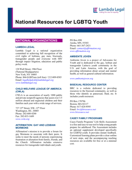 National Resources for LGBTQ Youth