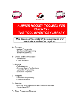 A Minor Hockey Toolbox for Parents