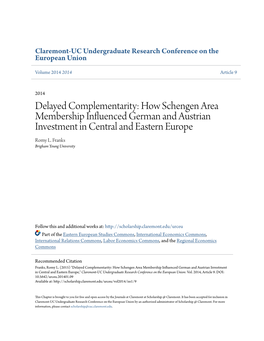 How Schengen Area Membership Influenced German and Austrian Investment in Central and Eastern Europe Romy L