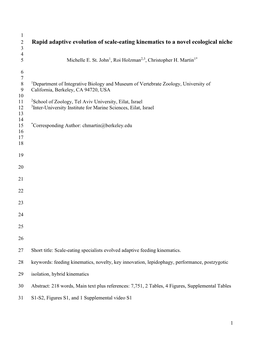 Rapid Adaptive Evolution of Scale-Eating Kinematics to a Novel Ecological Niche 3 4 5 Michelle E