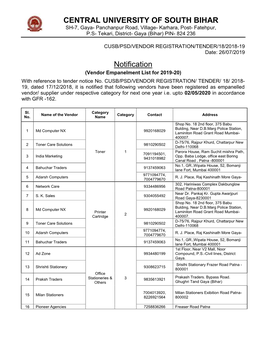 CENTRAL UNIVERSITY of SOUTH BIHAR Notification