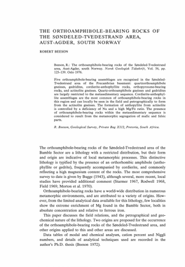 The Orthoamphibole-Bearing Rocks of the Søndeled-Tvedestrand Area Of