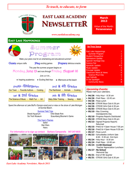 Newsletter, March 2013 1 to Teach, to Educate, to Form