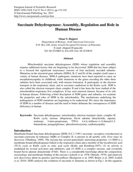 Succinate Dehydrogenase: Assembly, Regulation and Role in Human Disease