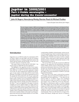 Jupiter in 2000/2001 Pppart I: Vvvisible Waaavvvelengths – Jupiter During the Cassini Encounter