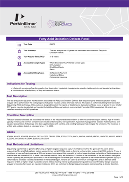 Fatty Acid Oxidation Defects Panel