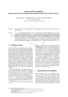 BYTE SLICING GRØSTL Optimized Intel AES-NI and 8-Bit Implementations of the SHA-3 Finalist Grøstl