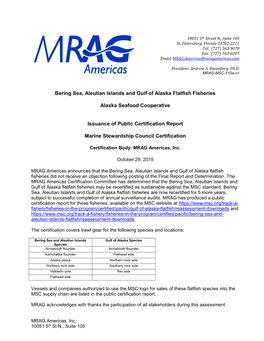 Bering Sea, Aleutian Islands and Gulf of Alaska Flatfish Fisheries