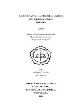 Rasionalitas Tan Malaka Dalam Madilog Sebagai Gerak Sejarah (1897-1942)