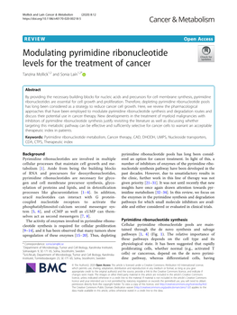 Modulating Pyrimidine Ribonucleotide Levels for the Treatment of Cancer Tanzina Mollick1,2 and Sonia Laín1,2*