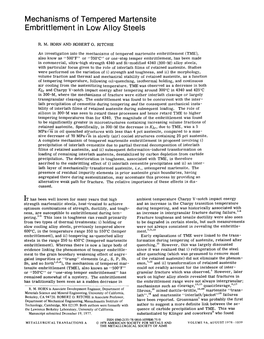 Mechanisms of Tempered Martensite Embrittlement in Low Alloy Steels