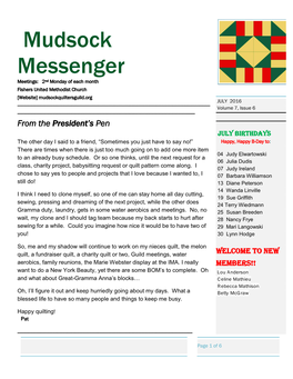 Mudsock Messenger Meetings: 2Nd Monday of Each Month