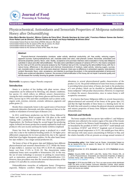 Physicochemical, Antioxidants and Sensorials Properties of Melipona Subnitida Honey After Dehumidifying