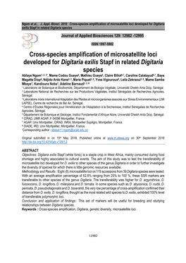 Cross-Species Amplification of Microsatellite Loci Developed for Digitaria Exilis Stapf in Related Digitaria Species Journal of Applied Biosciences 129: 12982 -12995