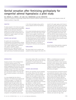 Genital Sensation After Feminizing Genitoplasty for Congenital Adrenal Hyperplasia: a Pilot Study