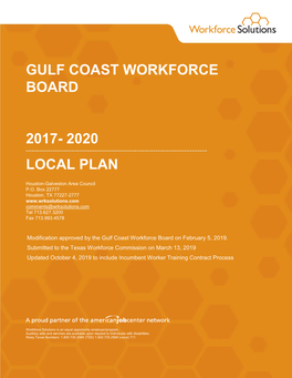 Gulf Coast Workforce Board 2017- 2020 Local Plan