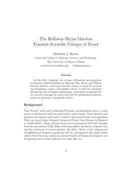 The Holloway-Bryne-Marston Feminist-Scientific Critique of Freud