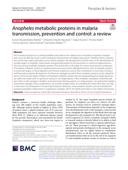 Anopheles Metabolic Proteins in Malaria