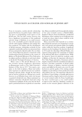 Vivian Mann As Curator and Scholar of Jewish Art*