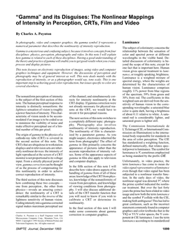 “Gamma” and Its Disguises: the Nonlinear Mappings of Intensity in Perception, Crts, Film and Video