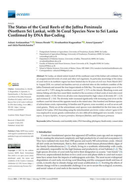 The Status of the Coral Reefs of the Jaffna Peninsula (Northern Sri Lanka), with 36 Coral Species New to Sri Lanka Conﬁrmed by DNA Bar-Coding