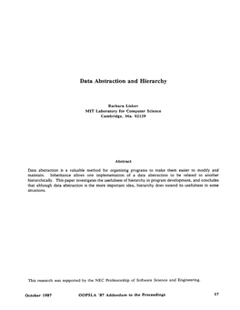 Data Abstraction and Hierarchy