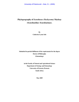 Phylogeography of Scarabaeus (Pachysoma) Macleay (Scarabaeidae: Scarabaeinae)