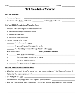 Plant Reproduction Worksheet