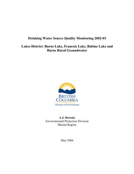 Drinking Water Source Quality Monitoring 2002-03 Lakes District