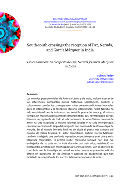 South-South Crossings: the Reception of Paz, Neruda, and García Márquez in India