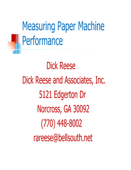 Measuring Paper Machine Performance